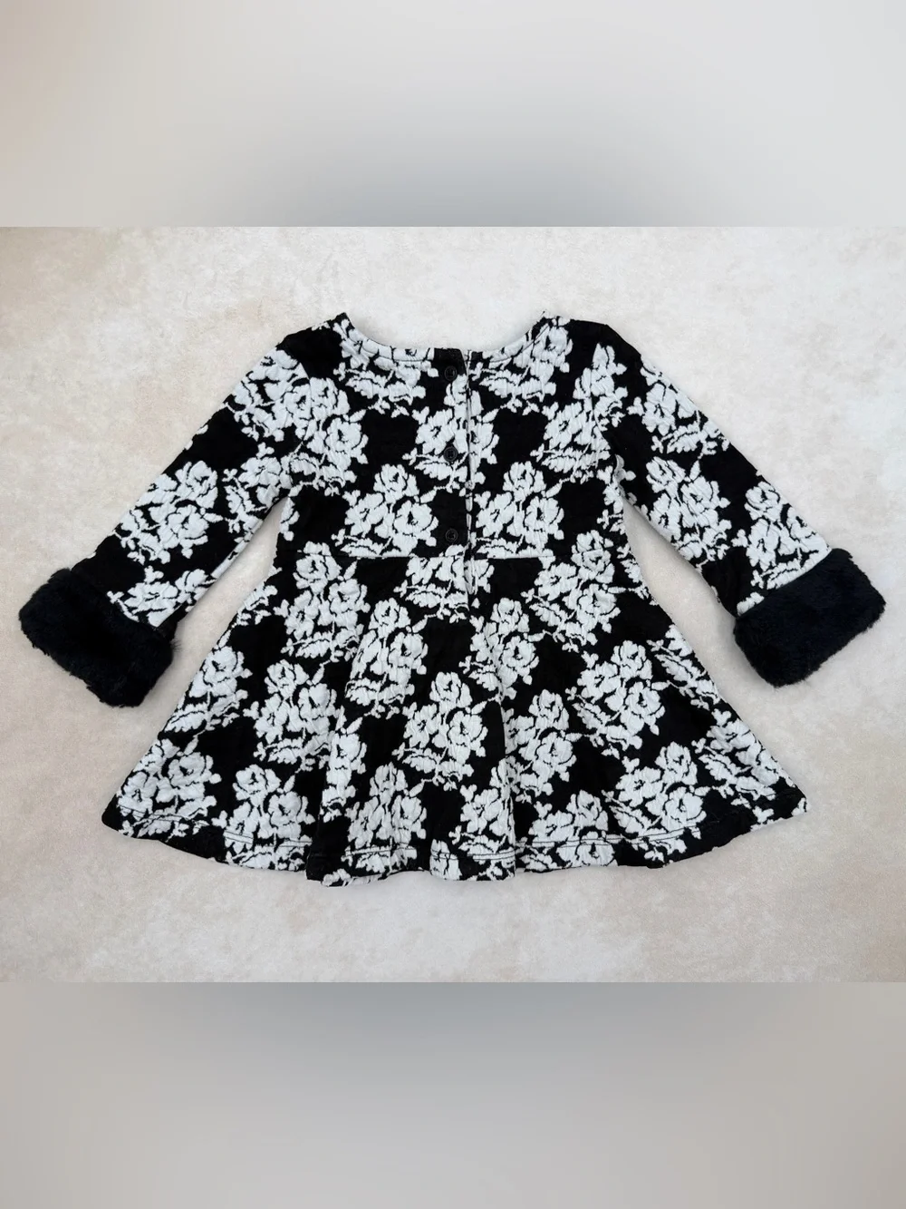 Janie and Jack Black & White Floral Long-Sleeve Skater Dress